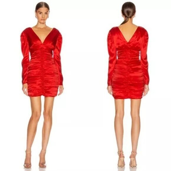 NWT NICHOLAS Gathered Party Dress in Scarlet Red $698 - Picture 2 of 14